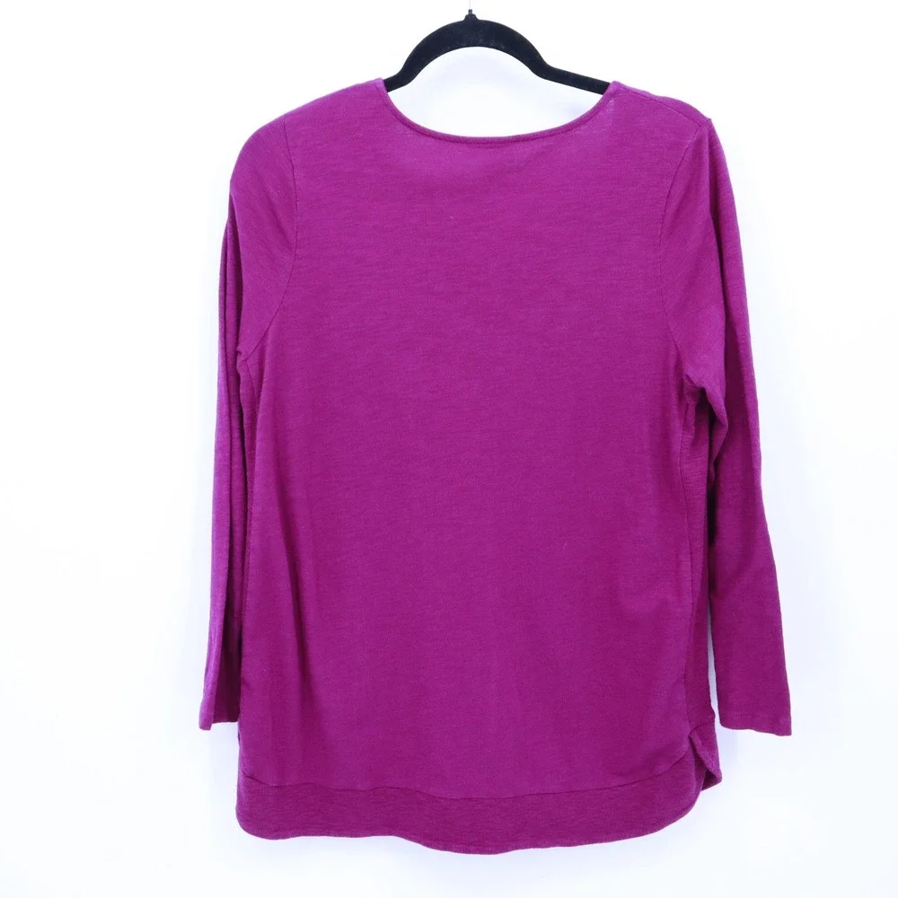 J Jill Cotton Blend V-Neck Long Sleeve Tunic Womens M Petite Pink Oversize Flowy